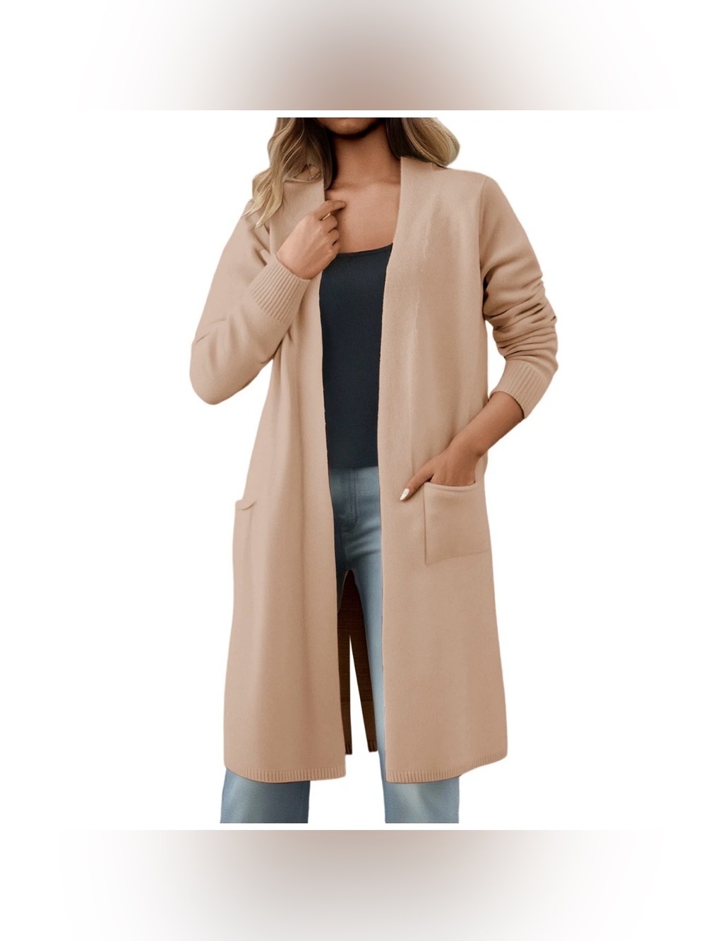 Debut Lounge Midi Cardigan with Pockets - Natural Brown